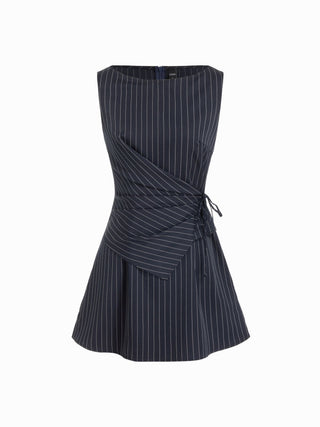 Stripe Boat Neck Asymmetrical Ruched A-line Mini Shift Dress