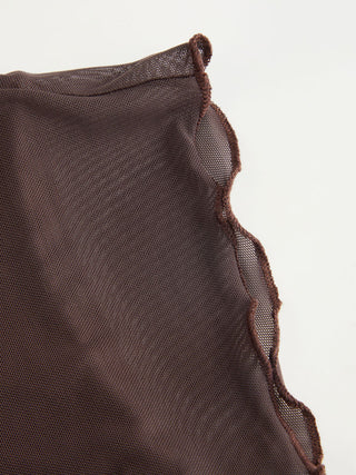 Mesh Boat Neck Lettuce Trim Ruched Top