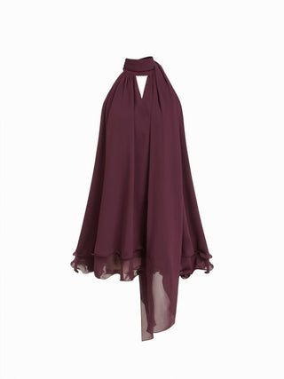 Chiffon Cowl Neck Cut Out Oversized Babydoll Mini Dress