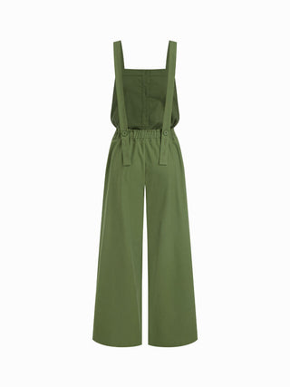 Woven Linen-blend Square Neck Mid Rise Drawstring Oversized Wide Leg Jumpsuit For Daily Casual Vacation