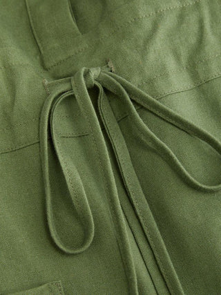 Woven Linen-blend Square Neck Mid Rise Drawstring Oversized Wide Leg Jumpsuit For Daily Casual Vacation