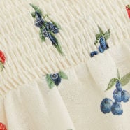 Fruit Graphic Sweetheart Neck Knotted Ruched Babydoll Cami Blouse