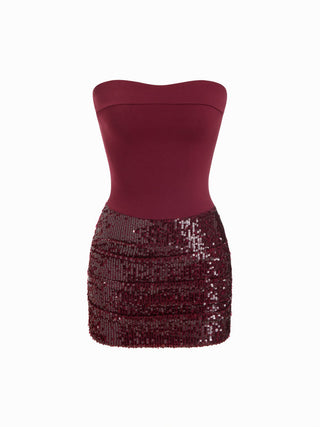 Sequin Strapless Sweetheart Neck Ruched Bodycon Mini Dress