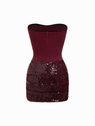 Sequin Strapless Sweetheart Neck Ruched Bodycon Mini Dress