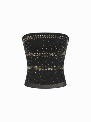 Mesh Rhinestone Crop Bandeau Top