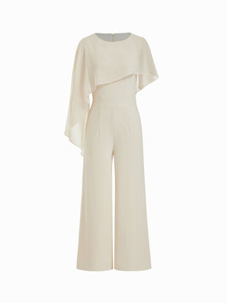 Asymmetrical Cloak Sleeve Mid Rise Wide Leg Jumpsuit With Cape
