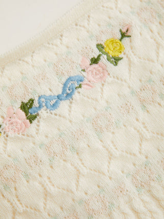 Knit Pointelle Floral Embroidery Square Neck Crop Cami Top