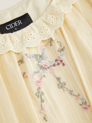 Cotton-blend Floral Graphic Scoop Neck Puff Sleeve Lace Babydoll Mini Dress