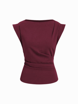 Jersey Boat Neck Ruched Crop Top