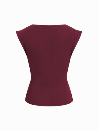 Jersey Boat Neck Ruched Crop Top