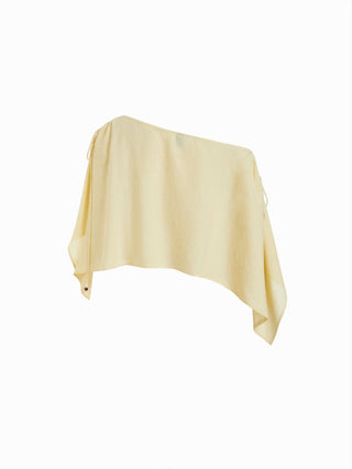 Linen-blend Linen-blend Asymmetrical Neck Drawstring Cloak Sleeve Oversized Blouse For Daily Casual Vacation