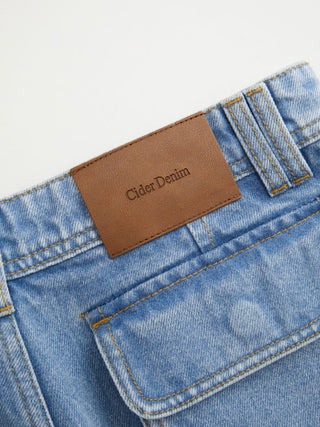 Denim Low Rise Washed Metal Detail Cargo Shorts