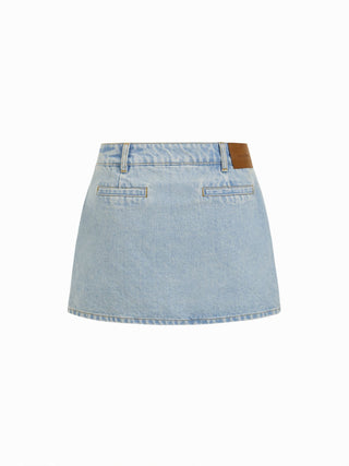 Denim Low Rise Washed Metal Detail A-line Mini Skort