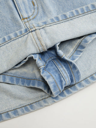Denim Low Rise Washed Metal Detail A-line Mini Skort