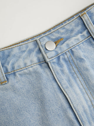 Denim Low Rise Washed Metal Detail A-line Mini Skort