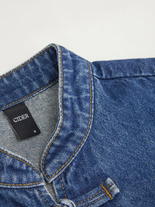 Denim Stand Collar Twist Knotted Washed Denim Vest