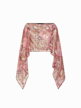 Chiffon Paisley Graphic Boat Neck Oversized Cape Top