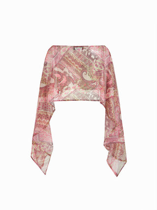 Chiffon Paisley Graphic Boat Neck Oversized Cape Top