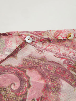 Chiffon Paisley Graphic Boat Neck Oversized Cape Top