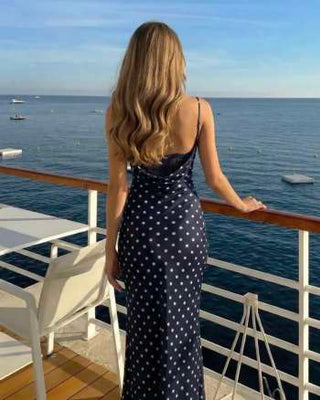 Mesh Polka Dot Lace Panel High Rise Mermaid Maxi Dress