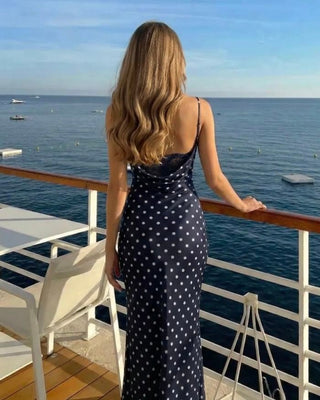 Mesh Polka Dot Lace Panel High Rise Mermaid Maxi Dress