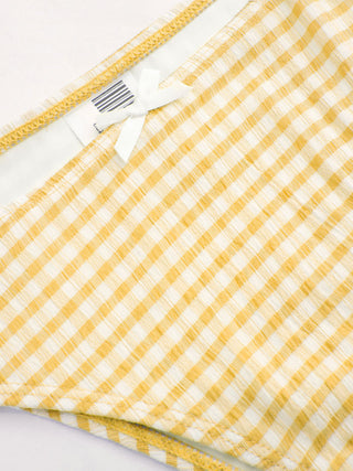 V-neck Gingham Bowknot Lettuce Trim Tankini Bikini Set