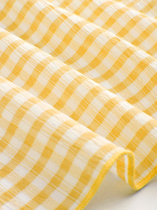 V-neck Gingham Bowknot Lettuce Trim Tankini Bikini Set