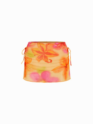 Floral Halter Neckline Triangle Bikini Set With Ruched Tie Side Skirt