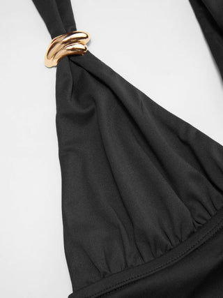 High Stretch Halter Neckline Asymmetrical Flared Mini Dress