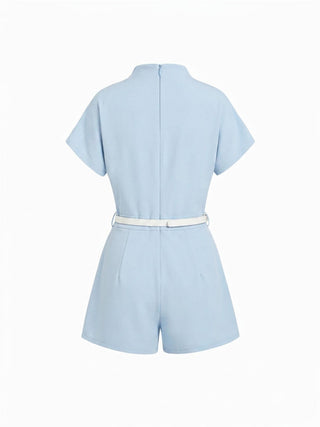 Stand Collar Romper With Belt