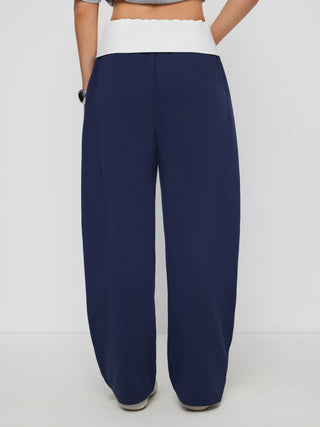 Cotton-blend Mid Rise Colorblock Pocket Barrel-leg Trousers