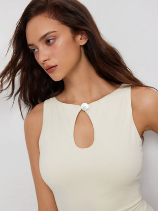 High Stretch Boat Neck Cut Out Slim Crop Tank Top