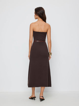 Knit Bandeau A-line Maxi Flared Dress With Belt