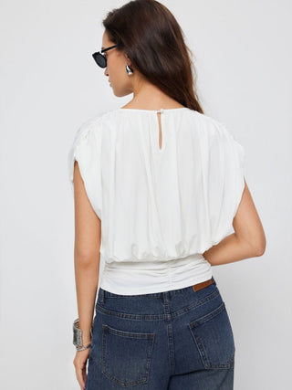 Draped Ruched Round Neckline Sleeveless Top