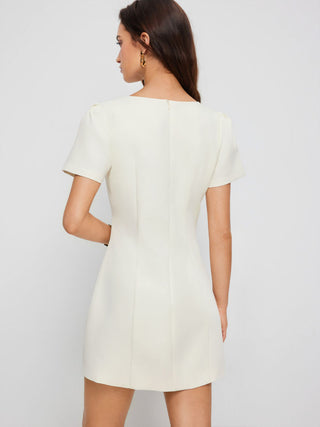 Round Neckline Puff Sleeve Mini Straight Dress
