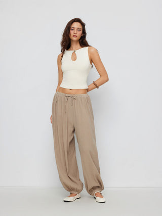 High Stretch Boat Neck Cut Out Slim Crop Tank Top