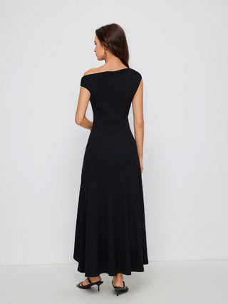 Asymmetrical Neck Ruched Maxi Dress