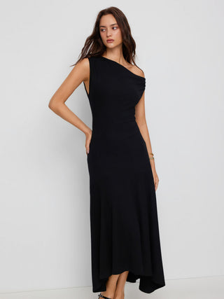 Asymmetrical Neck Ruched Maxi Dress