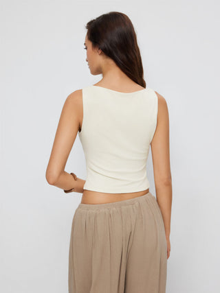 High Stretch Boat Neck Cut Out Slim Crop Tank Top