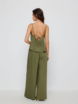 Stripe Square Neck Tank Top & Drawstring Wide Leg Trousers Set