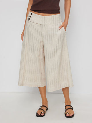 Linen-blend Linen-blend Low Rise Stripe Wide Leg Capris For Daily Casual