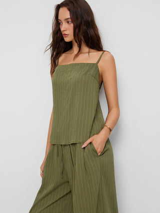 Stripe Square Neck Tank Top & Drawstring Wide Leg Trousers Set
