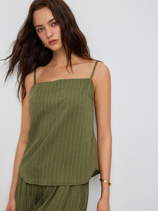 Stripe Square Neck Tank Top & Drawstring Wide Leg Trousers Set
