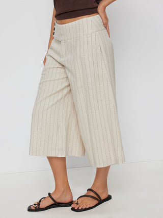 Linen-blend Linen-blend Low Rise Stripe Wide Leg Capris For Daily Casual