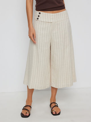 Linen-blend Linen-blend Low Rise Stripe Wide Leg Capris For Daily Casual