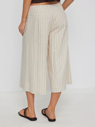 Linen-blend Linen-blend Low Rise Stripe Wide Leg Capris For Daily Casual