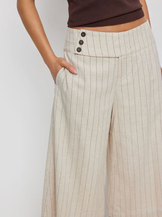Linen-blend Linen-blend Low Rise Stripe Wide Leg Capris For Daily Casual