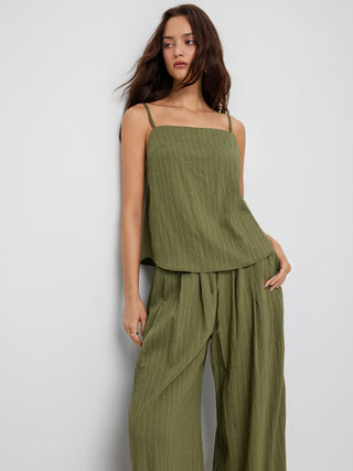 Stripe Square Neck Tank Top & Drawstring Wide Leg Trousers Set