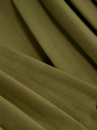 Linen-blend V-neck Pleated Knotted A-line Maxi Dress