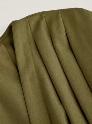 Linen-blend V-neck Pleated Knotted A-line Maxi Dress